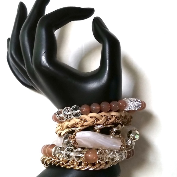 Taupe and Gold Magnetic Bling Cuff Bracelet - Picture 2 of 4